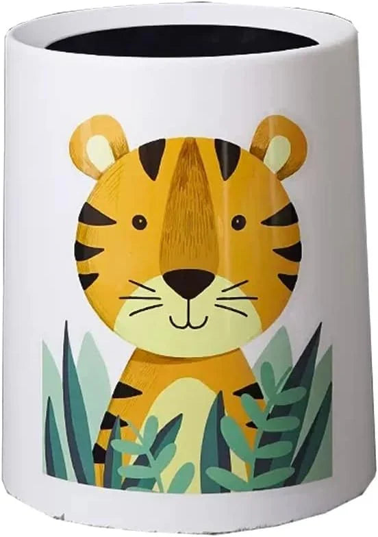 Trash Can No Lid Cute Kitchen Living Room Children's Room Bedroom Office Garbage Can Large Waste Paper Basket Toilet (Color: Tiger)