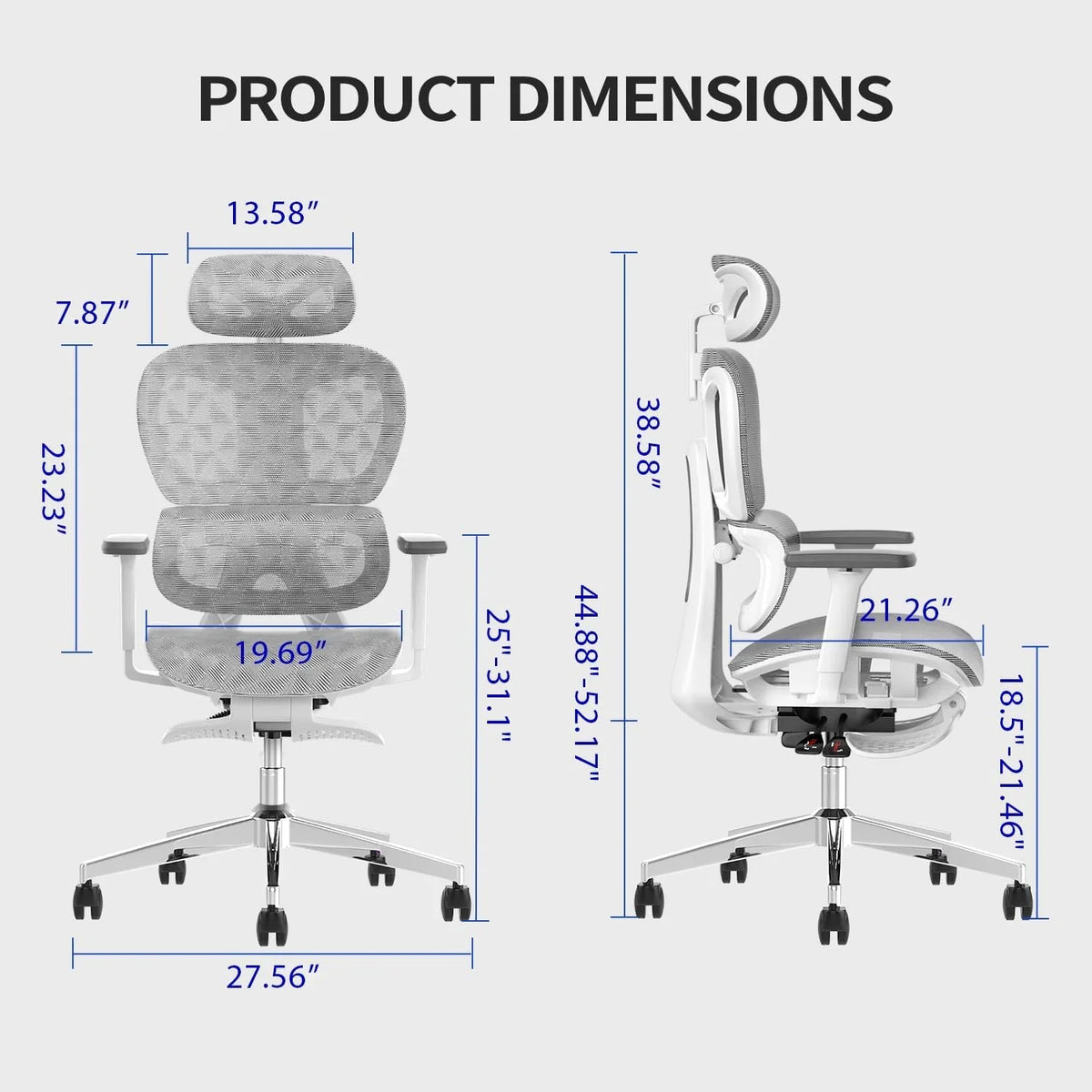 Ergonomic Office Chair – High Back Mesh Desk Chair with 3D Adjustable Armrests, Wheels, for Home and Office (Black)