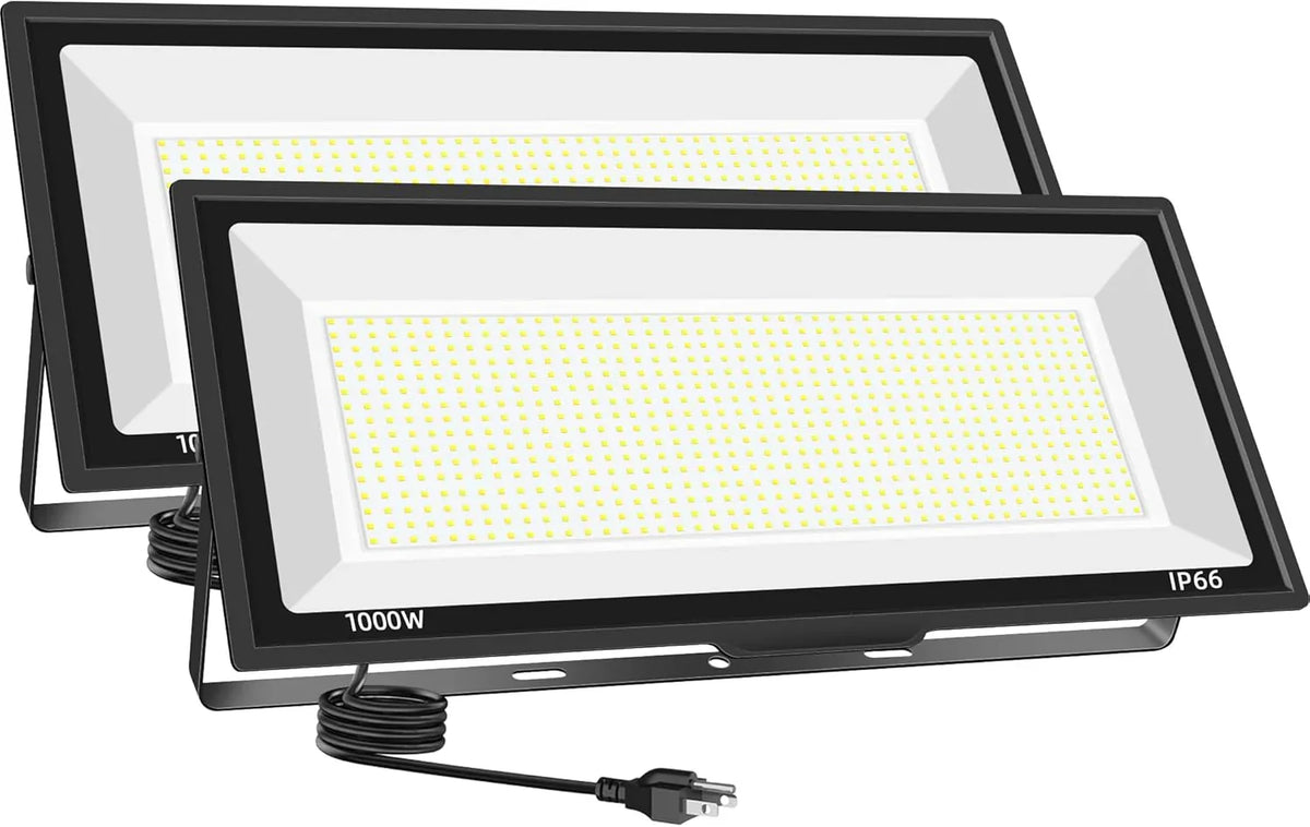 500W LED Flood Light Outdoor 2 Pack, 2000W Equivalent FloodLight with Plug, Super Bright 55000LM 5000K Daylight White IP66 Waterproof Commercial Lighting for Sports Fields,Courts,Arena,Stadium