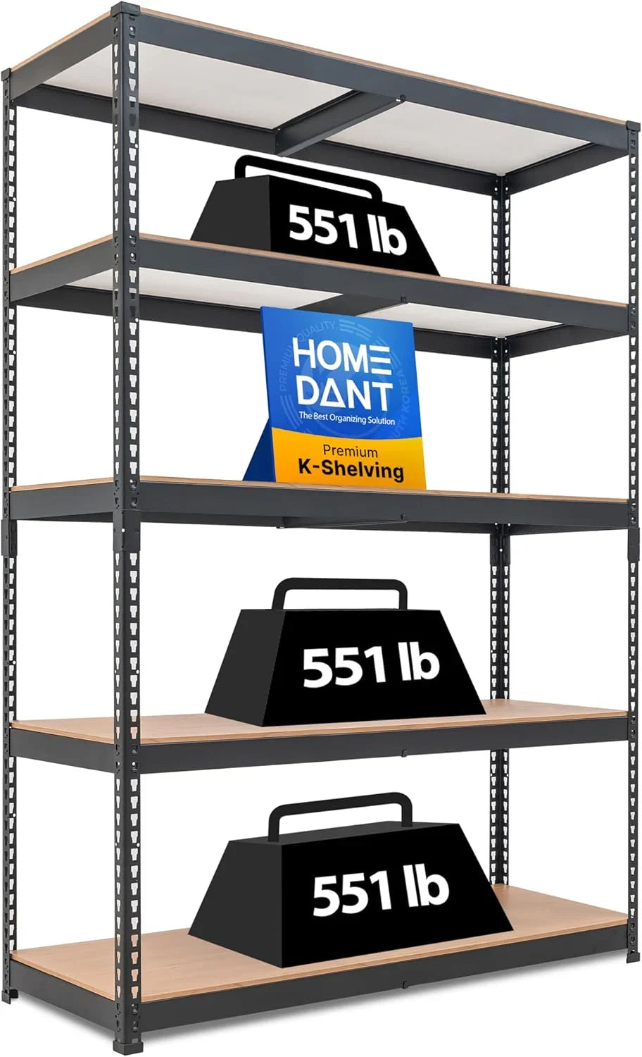 5 Layered laminated boltless heavy-duty vehicle storage adjustable wide-size metal shelf unit utility rack shelving storage multi-functional shelf shed storage area 47.7 inches wide x 18.2 inches deep x 71.3 inches high Black
