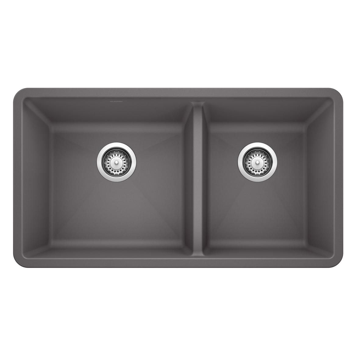 Precis 33-in 60/40 Double Bowl Undermount Kitchen Sink, Cinder