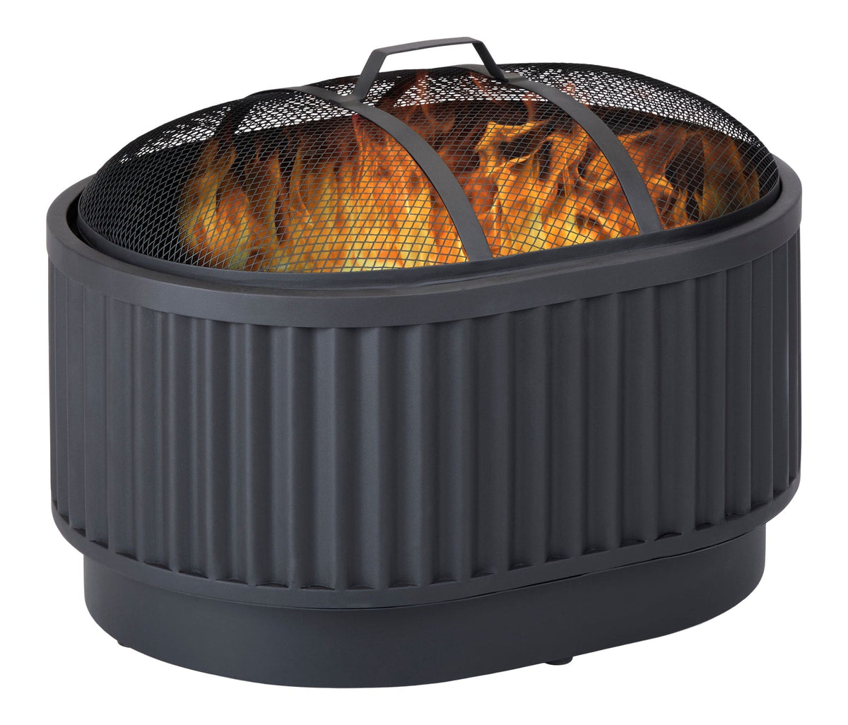 Barbeau Oval Outdoor Fluted Wood Firepit, 28-in, Black