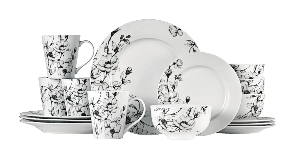 Wild Rose Porcelain Dinnerware Set, Serves 4, 16-pc, White
