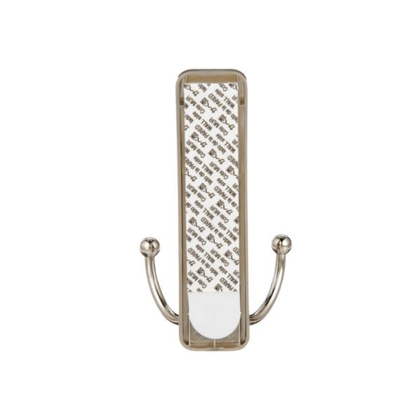 Large Decorative Double Hook with Adhesive Strip, Brushed Nickel, 4-lbs, 1 Strip per Pack
