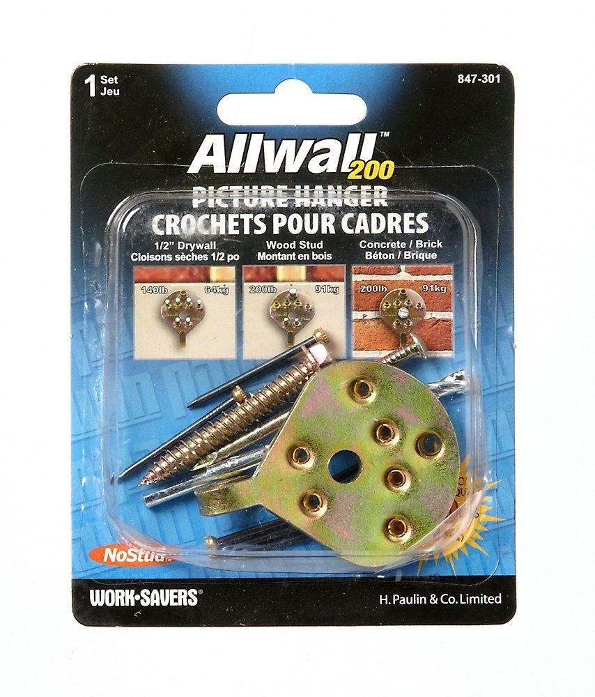 No Stud All WAll Picture Hanger, With Fasteners, 200-lb Capacity, Gold