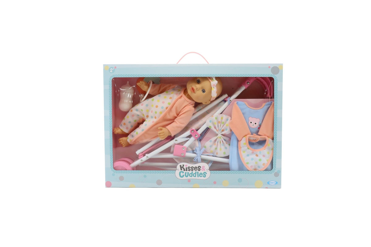 Kisses & Cuddles 12-in Baby Doll with Stroller and Accessories Set