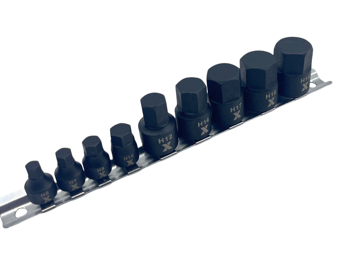 9 Piece Impact Stubby Bit Socket Rail Hex Metric
