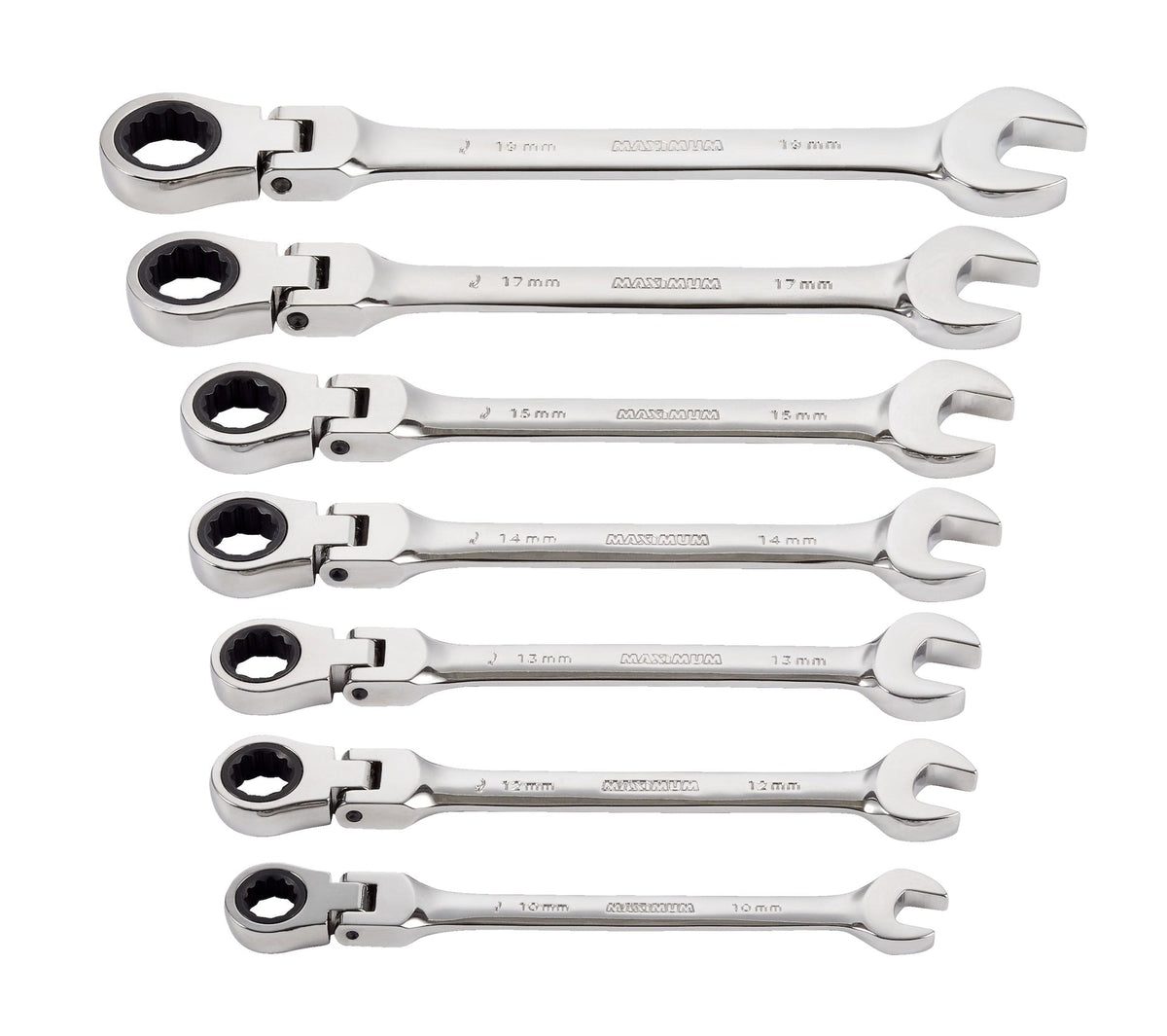 Flexhead Ratcheting Wrench Set, Alloy Steel, Metric, 7-pc
