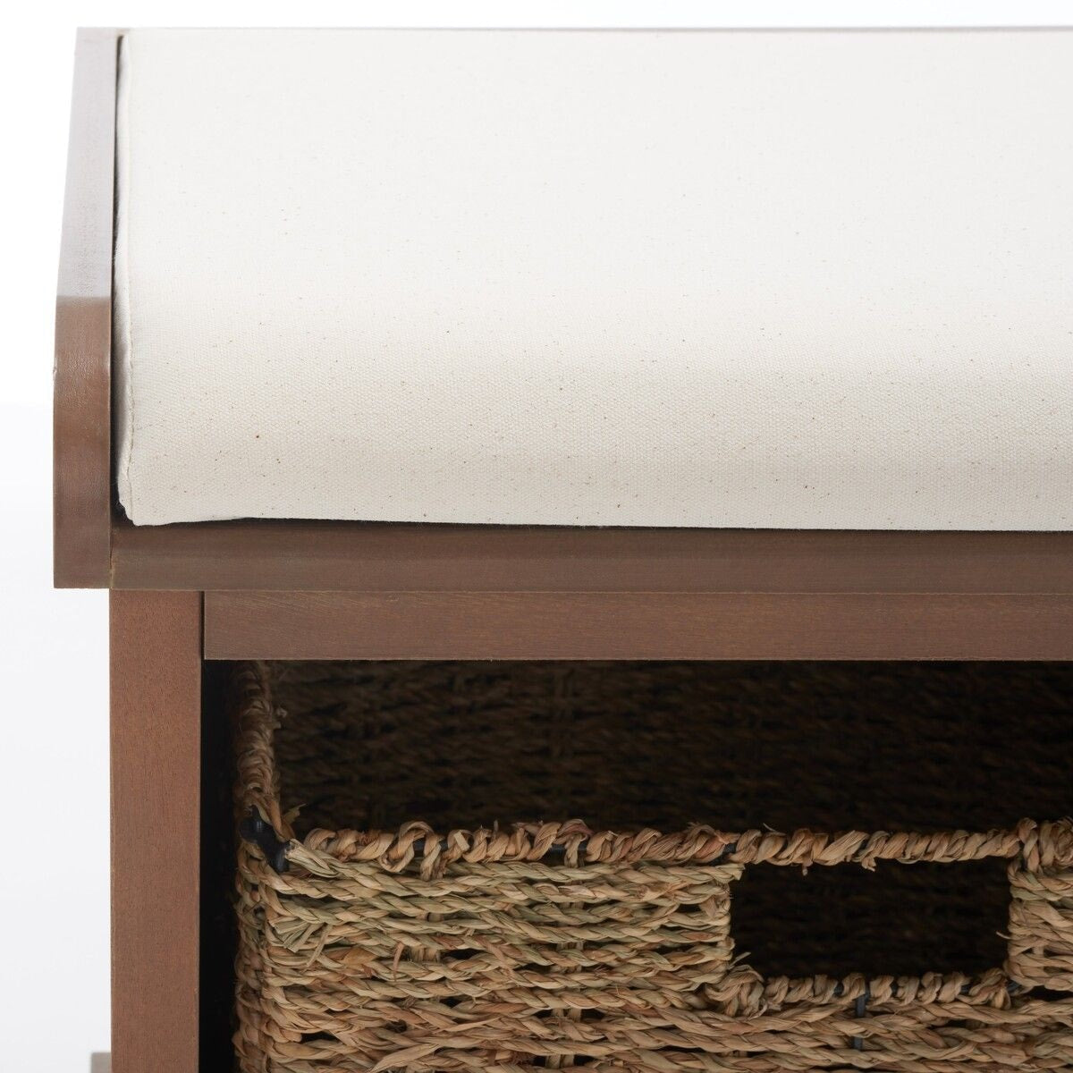 Lonan Wicker Storage Bench, Grey Wash/White, 16.1-in x 47-in x 19.9-in