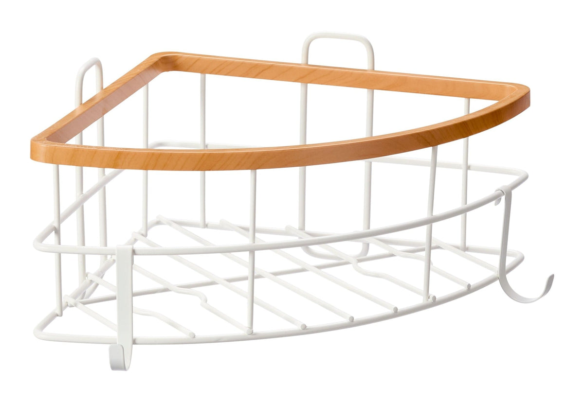 Cubina Corner Wall Bin Shower Caddy with Hooks, White/Natural