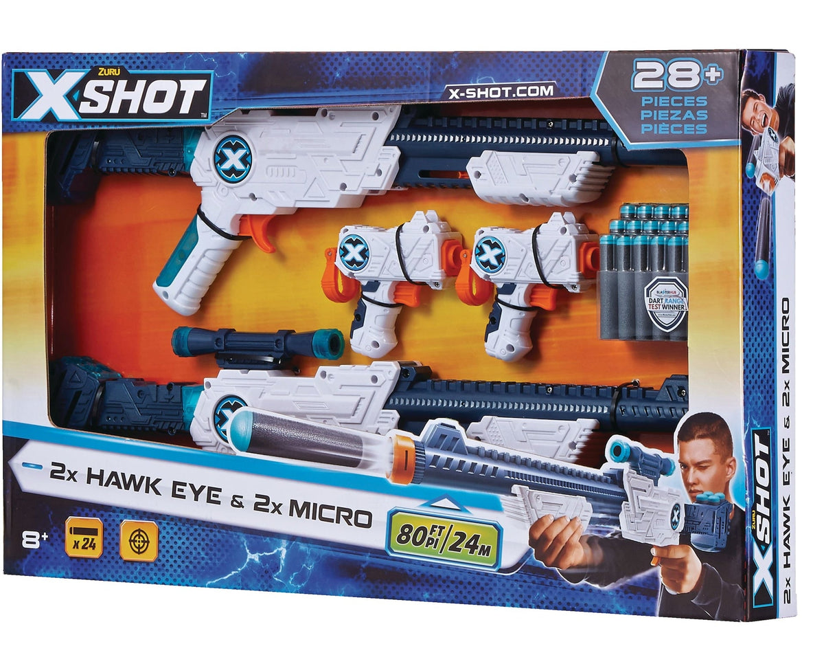 Double Hawk Eye & Micro Foam Dart Blaster Combo Pack with 24 Darts, Ages 8+
