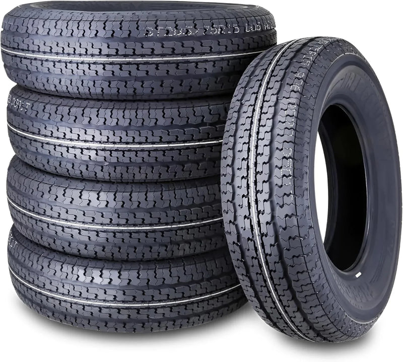 set of 4 Heavy Duty Trailer Tires ST205/75R15 205 75 15 10-Ply Load Range E Steel Belted Radial w/Scuff Guard O1253
