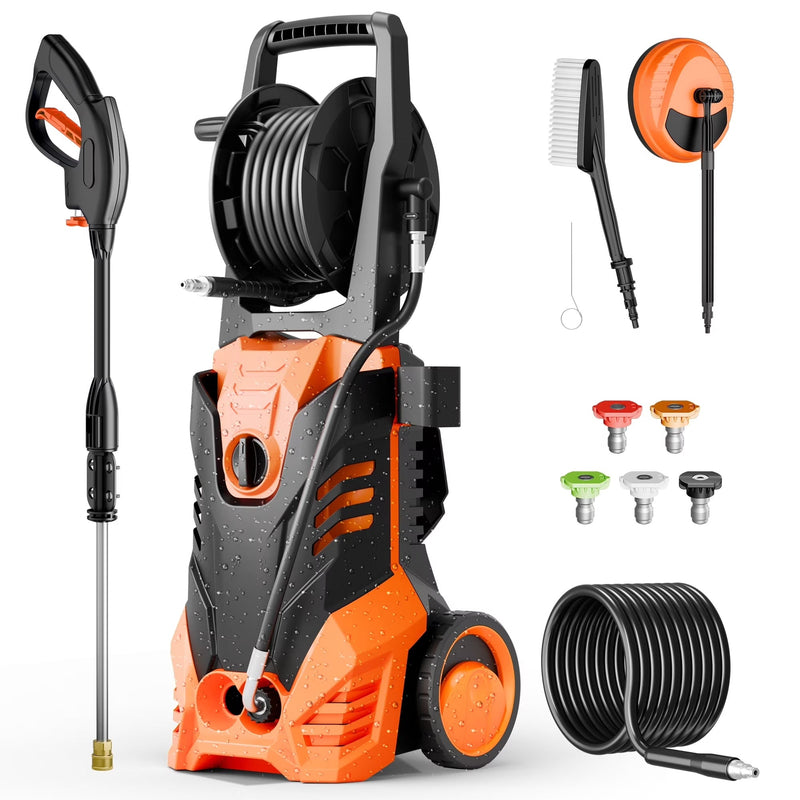 Electric Pressure Washer, 3800PSI 2.6 GPM Power Washer Machine with Hose Reel,4 Quick Connect Nozzles, Foam Cannon, for Cars, Patios, and Floor... G8069