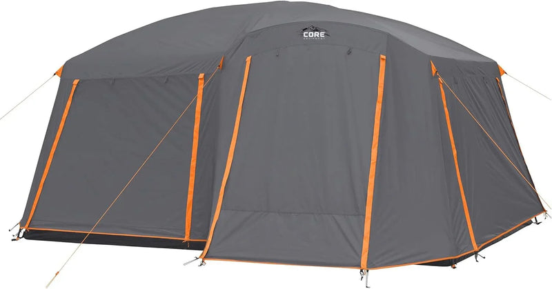 CORE Straight Wall Cabin Tents | 10 Person / 11 Person / 12 Person Large Multi Room Family Tents for Car Camping & Outdoor Adventures H7809