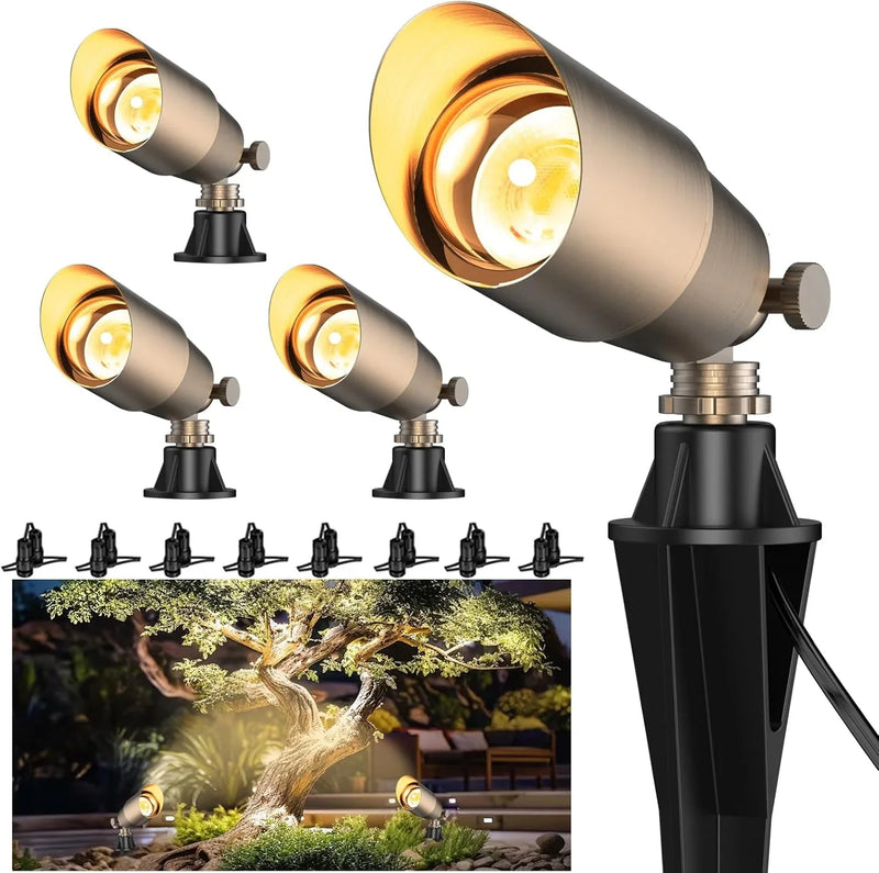 Solid Brass Outdoor Uplights & Accent Light Fixtures, Heavy Duty 12V Low Voltage LED Landscape Lighting Bronze, Wired Spotlights for Garden,Lawn,Patio and Yard Without LED Bulb (12 Pack) E6592