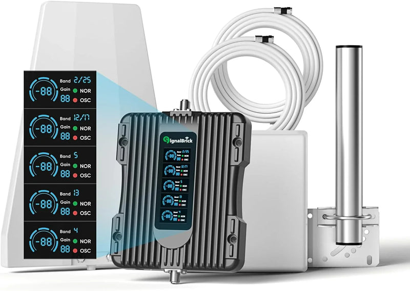 A home-use mobile phone signal booster with a liquid crystal display, a five-band mobile phone signal booster, with a coverage area of up to 5000 square feet. Q4876