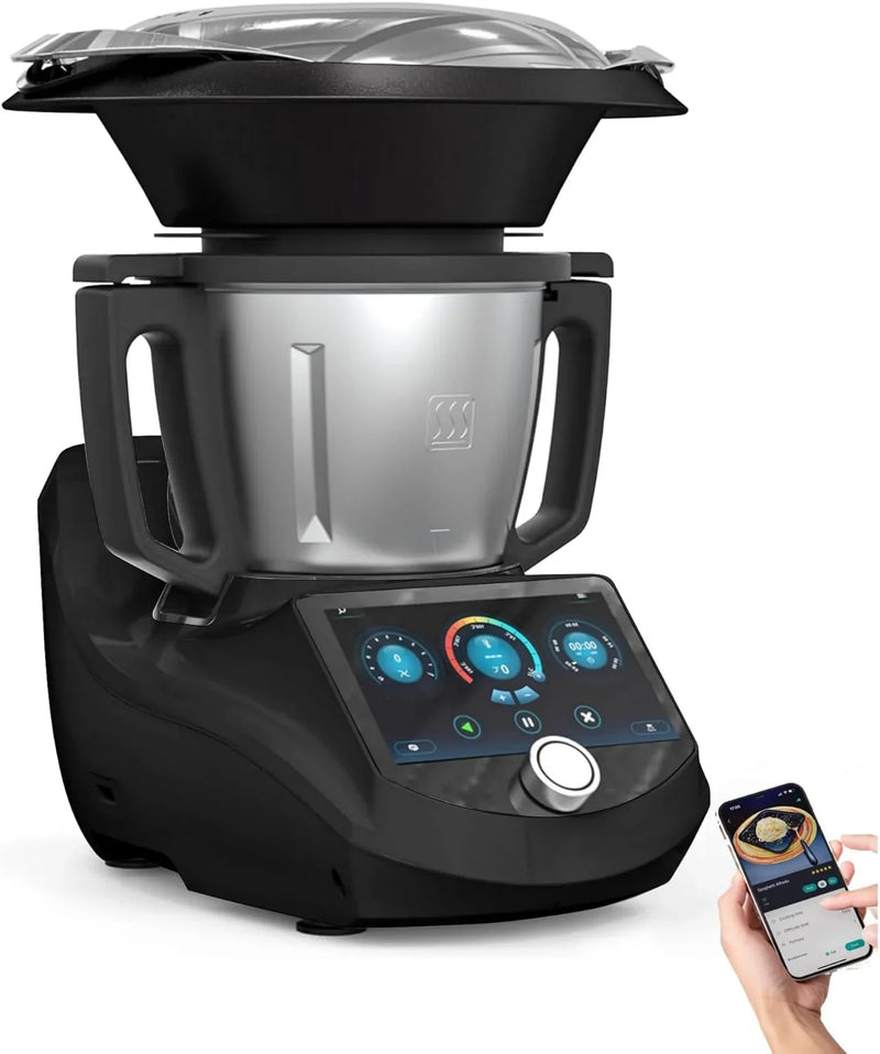 Smart Food Processor UltraCook All-in-One Auto Cooking Machine,3.5L Capacity,600 Online Recipes, Built-in Scale, 7 inch TFT Screen, Self-Cleaning, Multifunctional Kitchen Appliance (CR-7-Black) U3975