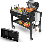 Foldable barbecue table cart, black stone portable frying pan, Onni pizza oven - Portable outdoor barbecue preparation table, equipped with a bag, very suitable for camping and tailgate events.