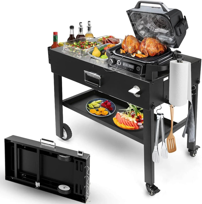 Foldable barbecue table cart, black stone portable frying pan, Onni pizza oven - Portable outdoor barbecue preparation table, equipped with a bag, very suitable for camping and tailgate events. A5689