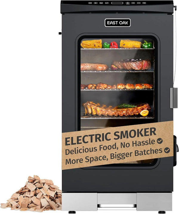 30" Electric Smoker, Outdoor Smoker with Glass Door & Meat Thermometer, 725 Sq Inch Large Capacity, 4 Detachable Racks for Backyard BBQ, Party, Outdoor Cooking Night Blue T1276