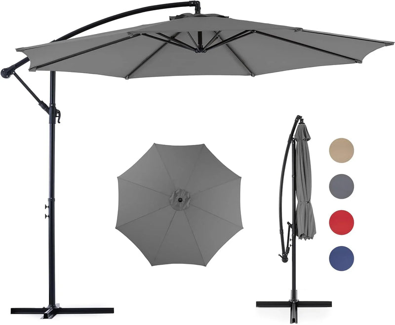 9.8FT Offset Patio Umbrella Hanging Cantilever Umbrella Outdoor Sun Shade with Easy Tilt Adjustment, 8 Ribs, UV Protection for Backyard, Lawn, Garden and Pool, Blue E6596