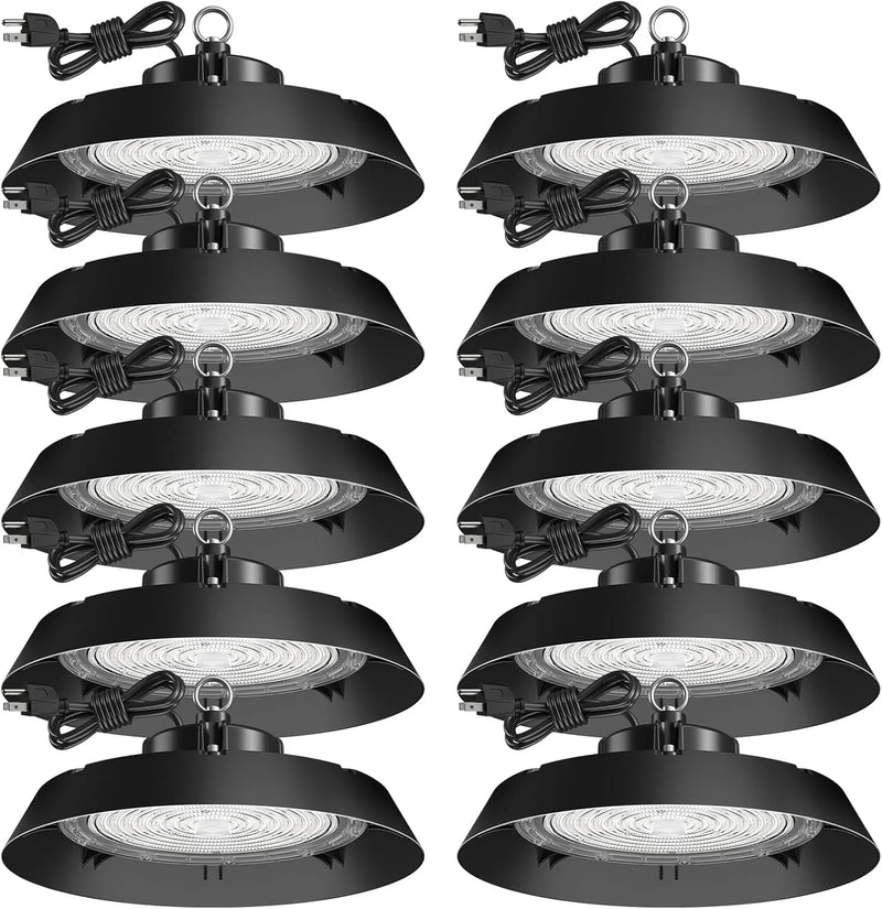 200-watt, 10 sets of UFO lamps, LED ceiling lights, 28,000 lumens, 5000K LED ceiling lights, 5-foot cable, can replace 650-watt metal halide/hot mercury lamps, suitable for gyms, factories, barns and storage areas. S1439