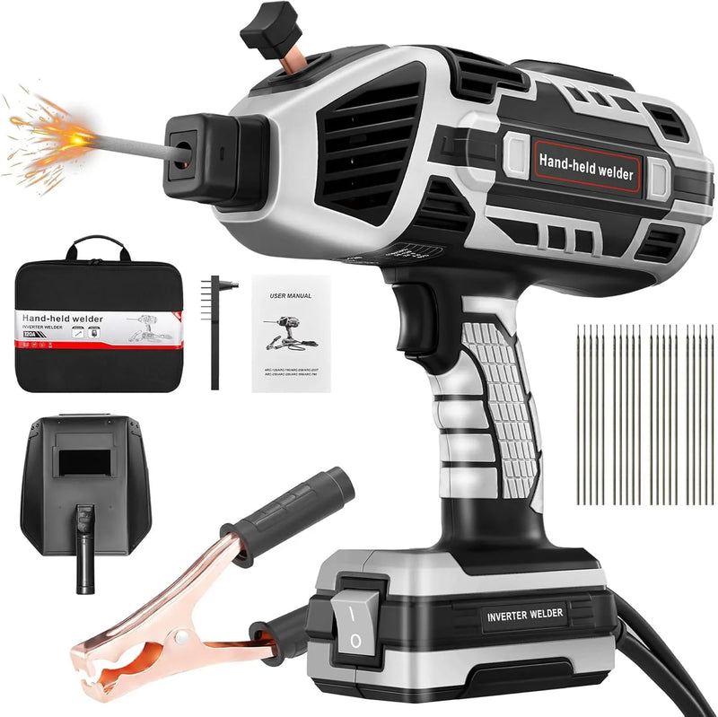 Portable Electric Welding Machine,110V Portable Welder Handheld with IGBT Inverter 5 Variable Current Adjustment,Portable ARC Welder Gun, Fits for 3/32" Wire Rods (Grey) D8945