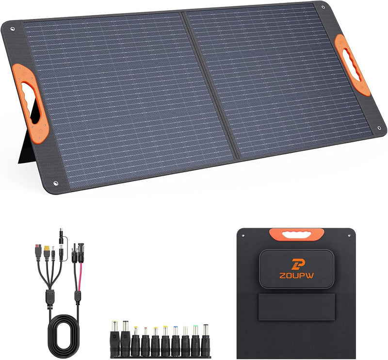 200 Watt Portable Solar Panel for Power Station,RV Essentials,200W 20V Foldable Solar Charger with Solar Cable,23.5% High Efficiency IP67 Waterproof 4 Kickstands for Camping RV Road Trip M2014