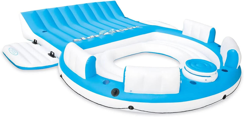 56299EP 145 x 125 x 20 Inch Splash N Chill Inflatable Lake and Pool Relaxation Island Lounger Seat for up to 7 Adults, Blue and White Q0851