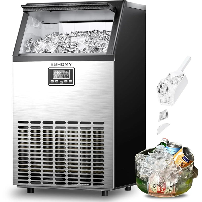 Commercial Ice Maker Machine, 100lbs/24H Stainless Steel Under Counter ice Machine with 33lbs Ice Storage Capacity, Freestanding Ice Maker. X1698