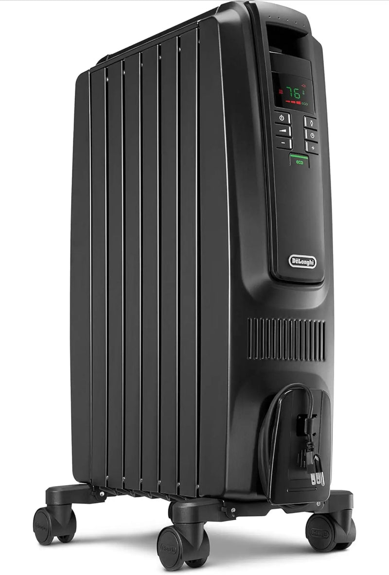 Oil Filled Radiator Space Heater, Quiet 1500W, Adjustable Thermostat, 3 Heat Settings, Timer, Energy Saving, Safety Features, White, Dragon TRD40615EBKCA, Black J1799