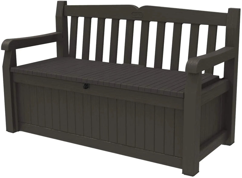 70 Gallon Storage Bench Deck Box for Patio Furniture, Front Porch Decor and Outdoor Seating -- Perfect to Store Garden Tools and Pool Toys, Brown I8299