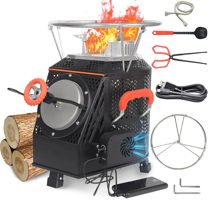 Wood Burning Camp Stove, Outdoor Portable Wood Burning Camp Stove, Large Stainless Steel Camping Stove for Outside Cooking Survival Campfire Patio Backyard Gathering 16"L x 13"W x 17"H3 G4544