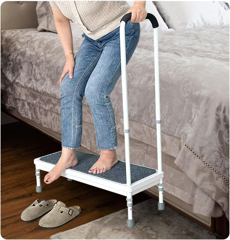 Mybow Bed Step Stool with Handle for High Beds, Adjustable 2 Step Stool, 31.5" Extra Wide & Heavy Duty Mobility Aid for Seniors, Post-Surgery Recovery, Pregnant Women, Medical Bedside Step X5639