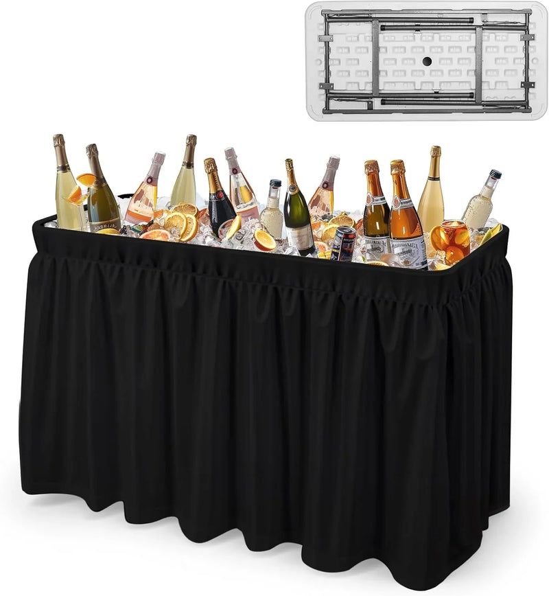 4 feet black ice crystal table, portable rear panel camping fishing cleaning table, plastic material with matching skirt, suitable for parties, barbecues, camping and picnics as an ice chest X6269