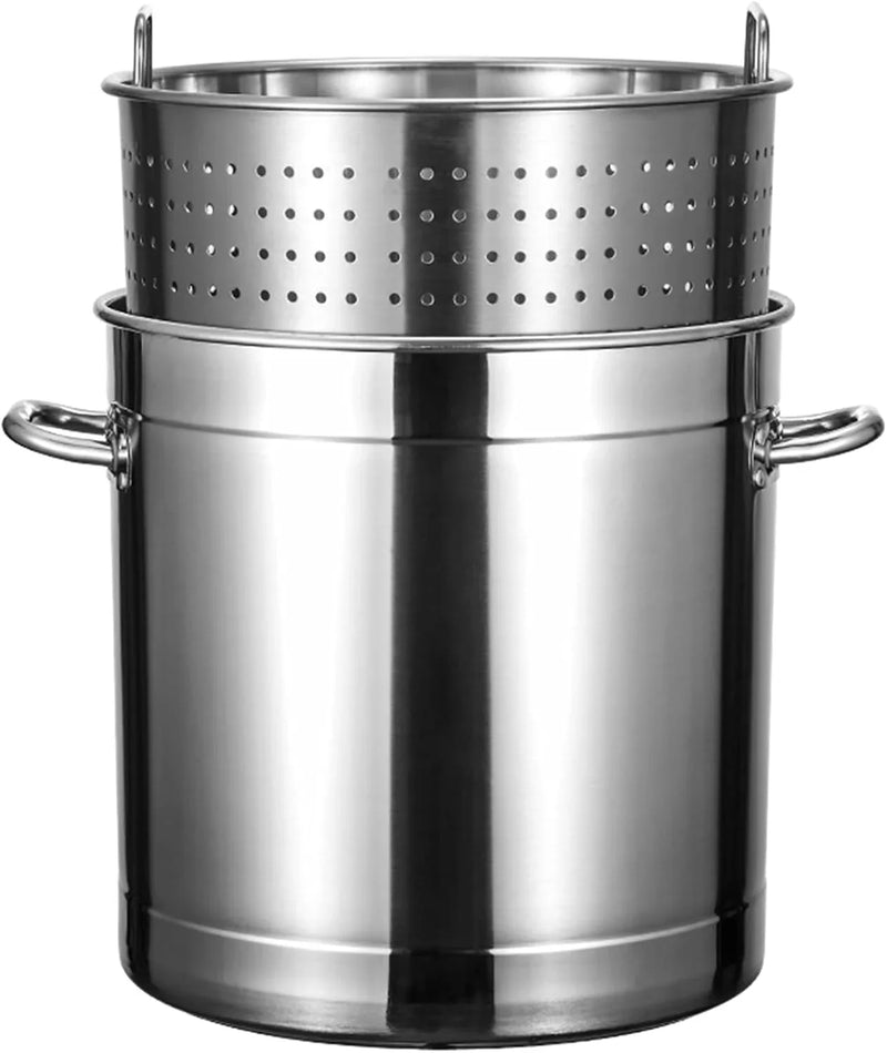 Outdoor Cooking Crawfish Seafood Boil Pot - Stainless Steel Stock Pot with Strainer Basket for Lobster Crab Boil and Shrimp Boil,17.8in/100 quart/25 Gallon K7313