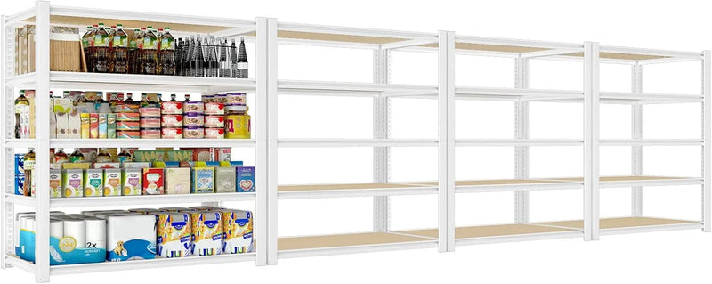 28-inch wide x 12-inch deep x 59-inch high closet storage rack - 5 layers of white metal connected shelves, adjustable heavy-duty garage shelves, practical shelf-style storage rack for kitchen storage, 4-piece set J960