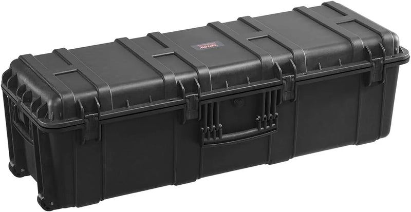 Waterproof sturdy case, large-capacity waterproof sturdy case, equipped with 3 handles, IP67 level waterproof protection case, with 6 clips, 6 lock holes and foam padding for large equipment, black version D3909