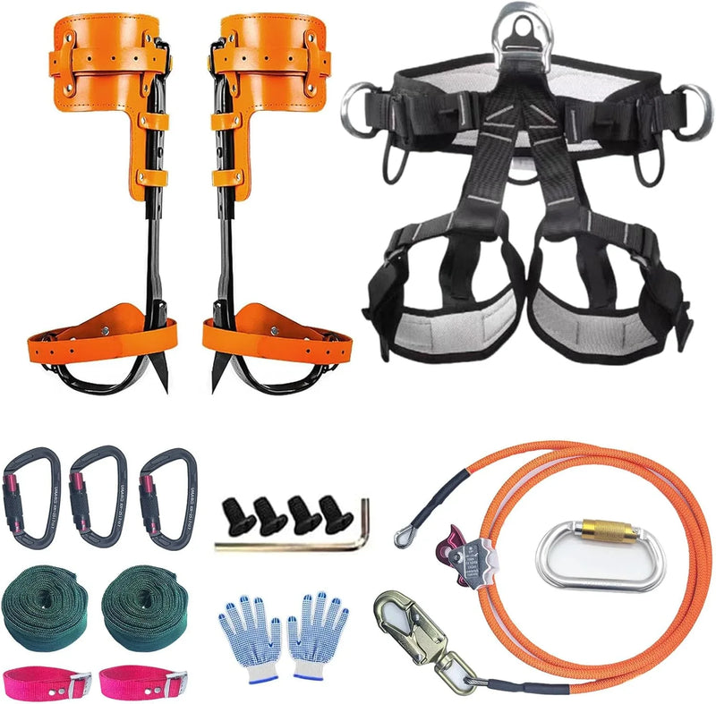 Tree Climbing Gear, Tree Climbing Spikes，with Adjustable Climbing Straps and Steel Core Flip Line Arborist Equipment for Climbers, Hunting, Fruit Picking ，Logging, Climbing Etc G5167