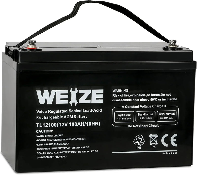 Deep Cycle AGM 12 Volt 100Ah Battery, Maintenance-Free, 3% Self-Discharge Rate, 1150A Max Discharge Current, Perfect for RV, Solar, Trolling Motor, Wind, Marine, Camping and Off-Grid System O6059