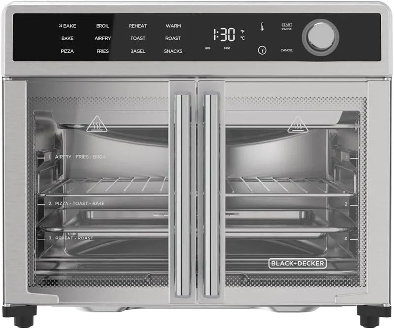Crisp 'N Bake Air Fryer Toaster Oven Combo, 12 in 1 Countertop Convection Oven Cooks Food Fast, Fits a Whole Pizza or 6 Toast Slices, French Doors with Stainless Steel Finish E6762