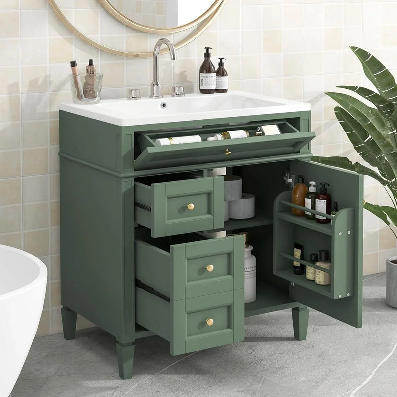 36" Bathroom Vanity with Single Sink Combo, Modern Undermount Bathroom Sink Cabinet with 2 Drawers and a Tip-Out Drawer, Freestanding Bathroom Vanities, Soft Closing, Solid Wood Frame J6063