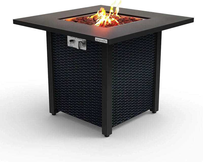 Propane fire pit table, 40,000 watt outdoor square gas fire pit, with lid, weather-resistant metal material, adjustable flame, rock melting set, highly suitable for use on decks, backyards and platforms (30 inches × 30 inches × 11 inches) A7635