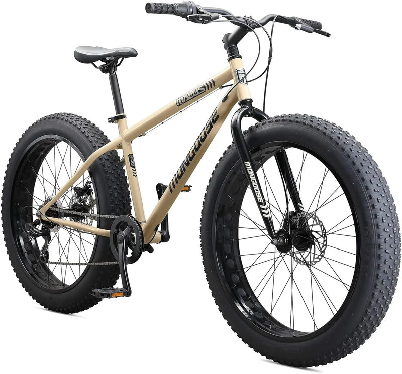 Mens and Women Fat Tire Mountain Bike, 26-Inch Bicycle Wheels, 4-Inch Wide Knobby Tires, Steel Frame, 7 Speed Drivetrain, Shimano Rear Derailleur, Disc Brakes N3152