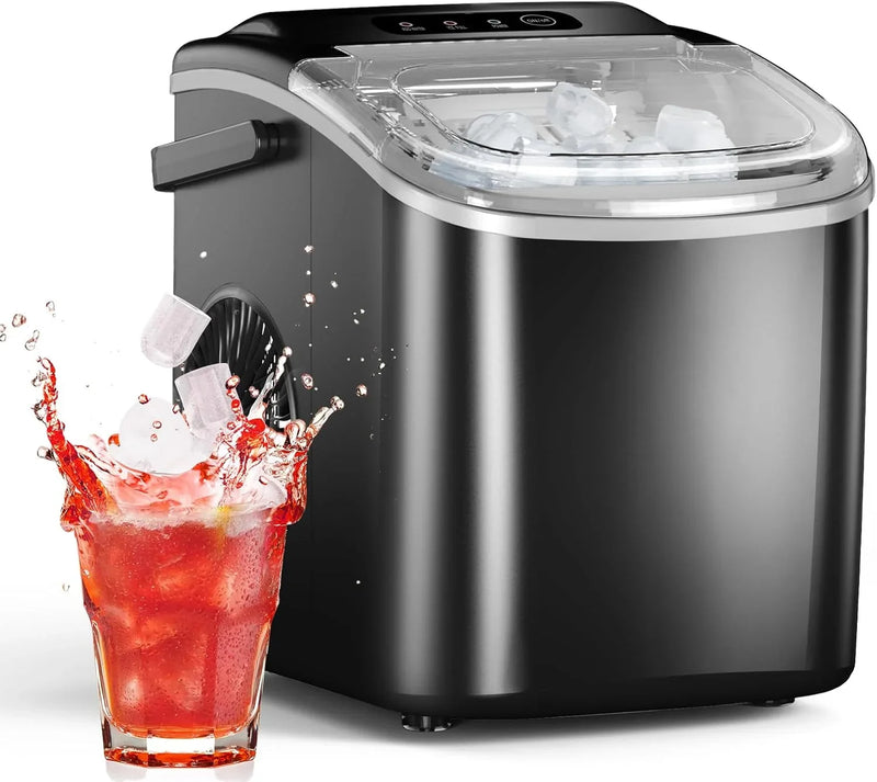 Ice Maker Countertop, Efficient Easy Carry Ice Machine, Self-Cleaning Ice Maker with Ice Scoop & Basket, 9pcs/ 8mins 26.6Lbs Per Day for Home/Office/Kitchen,Black Q1491
