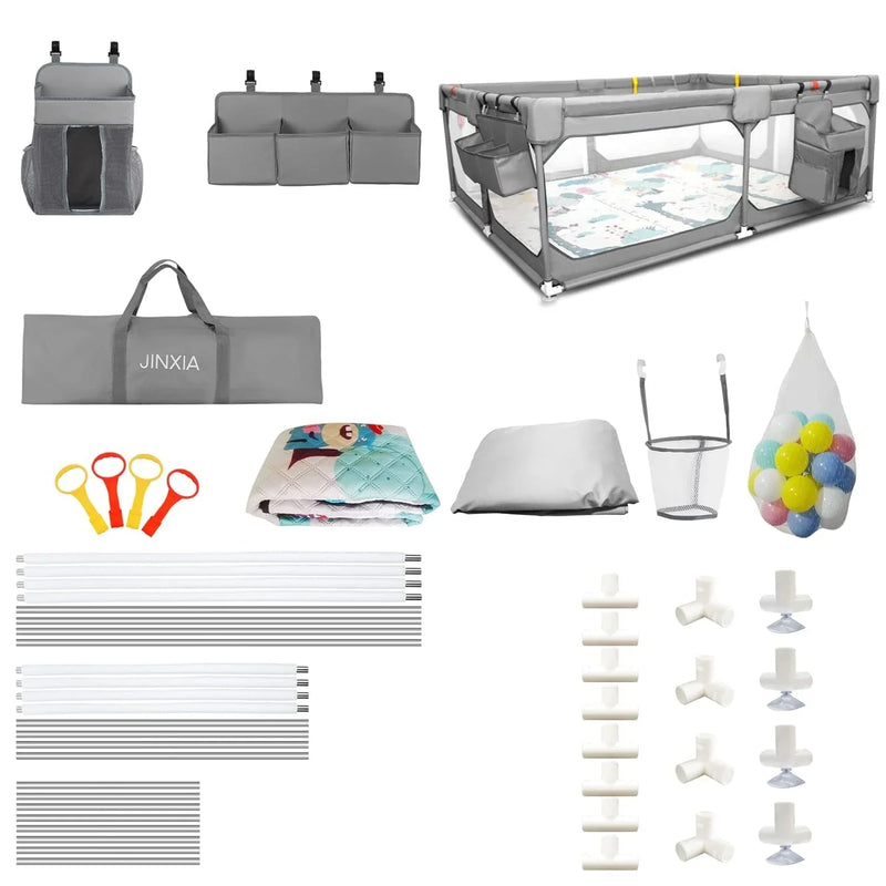 Baby Playpen with Mat 75"*59", Extra Large Playpen for Babies and Toddlers with Storage Bag, BPA-Free, Non-Toxic, Safe No Gaps Playards for Babies, Sturdy Safety Play Yard for Indoor Outdoor Fun, Grey J5660