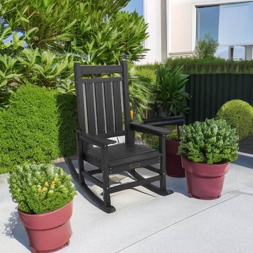 Outdoor Rocking Chair, HDPE Rocking Chair for Adults, All Weather Porch Rockers for Lawn Garden, White R1933