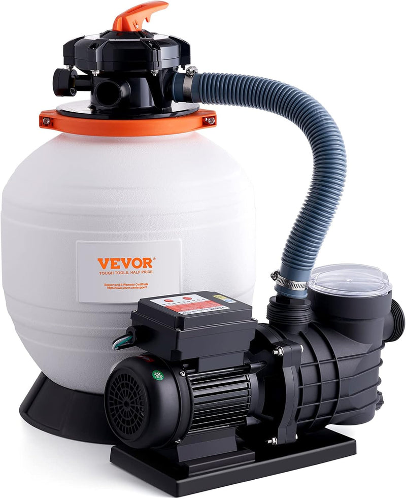 Outdoor swimming pool sand filter pump, 16 inches, 3500 liters/minute, 1 horsepower, swimming pool water pump system and filter kit set, equipped with 6-way multi-interface valve and filter basket, suitable for both household and commercial swimming A9921