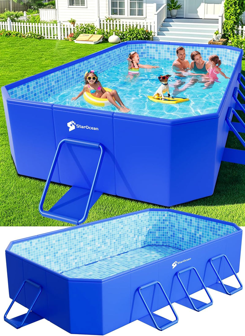 Foldable Pool, Large Non-Inflatable Swimming Pool For Kids,Adult Collapsible Pools Hard Plastic Shell, Oversized Thickened,Portable Folding Kids Pools for Backyard-Mosaic Design-115"x66"x20" N4034