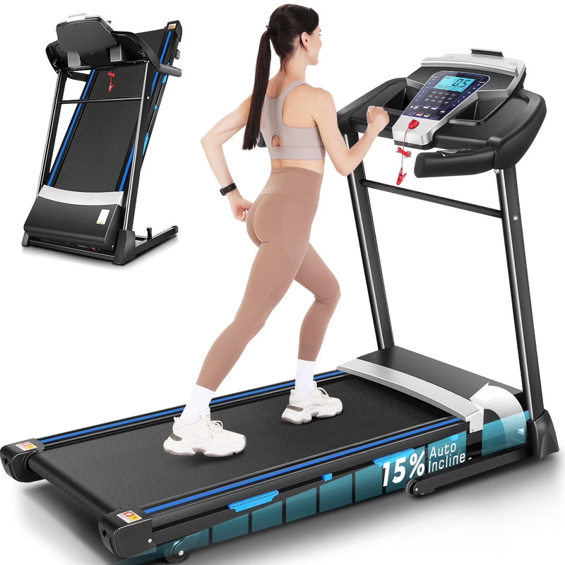 ANCHEER Folding Treadmill with 15% Auto Incline,3.25HP Ultra-silent Motor, Speed Range of 0.6~10MPH,300lb Capacity, APP Wireless... G2128